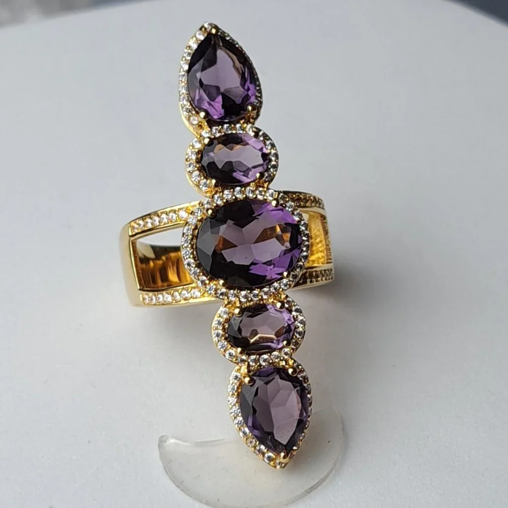 Hespera's Dark Amethyst Omega Ring in Gold - Picture 1 of 4